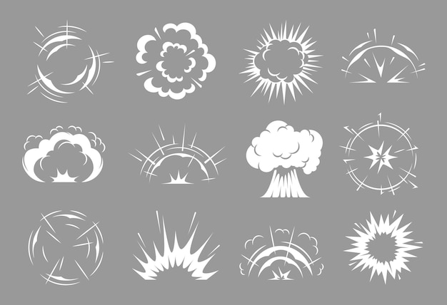 Vecteur explosions de bombes et effet de boom des nuages de bandes dessinées