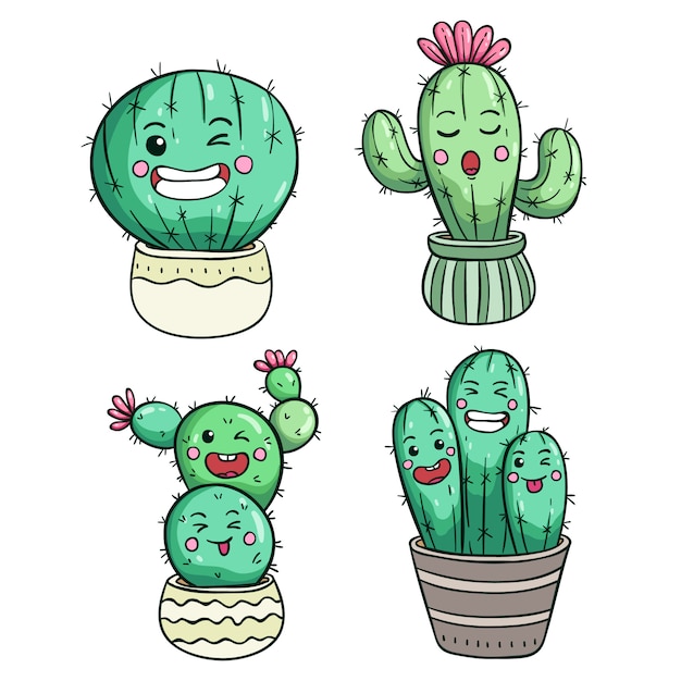 Expression Mignonne De Cactus Ou Visage Kawaii