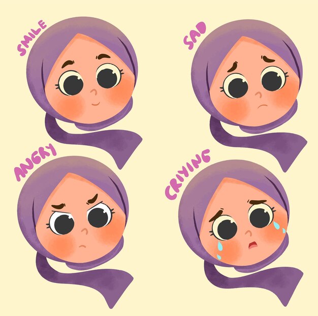 Vecteur expressions de fille hijab