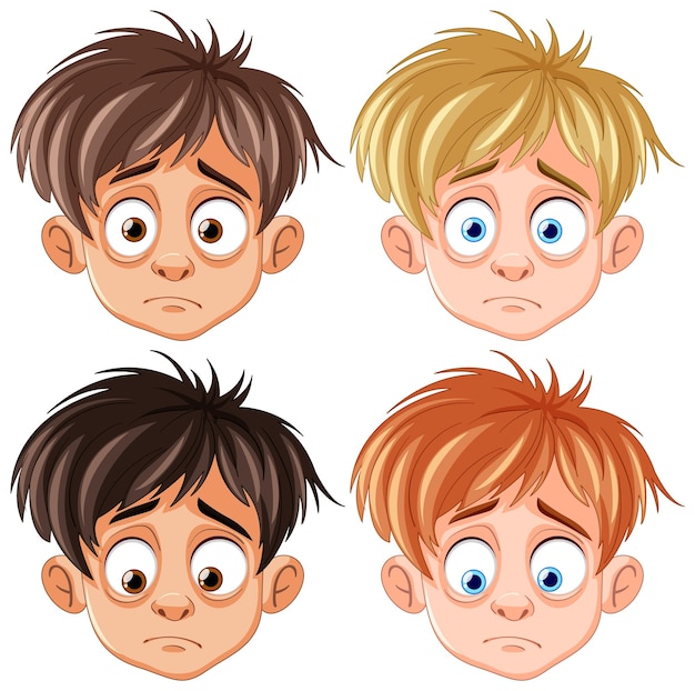 Vecteur les expressions des visages des enfants des dessins animés