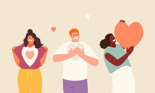 Exprimer l'amour des gens avec des cœurs dans leurs mains