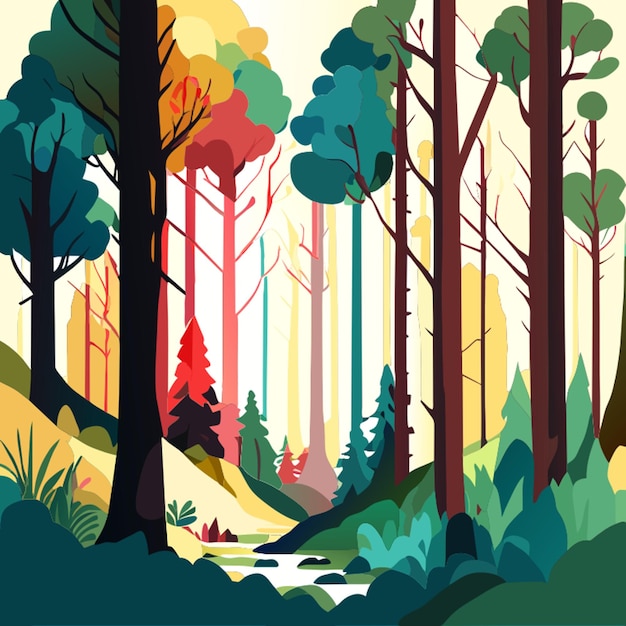 Vecteur exprimer la tranquillité d'une forêt dans une illustration vectorielle à l'aquarelle