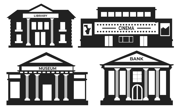 Extérieur des bâtiments de la ville silhouettes vectorielles plates