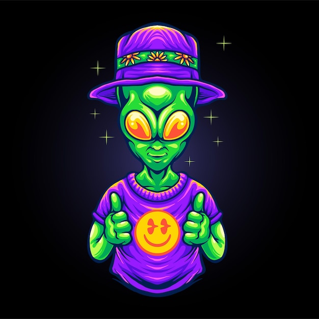 Extraterrestre Génial Avec Des Illustrations D'emoji De Sourire