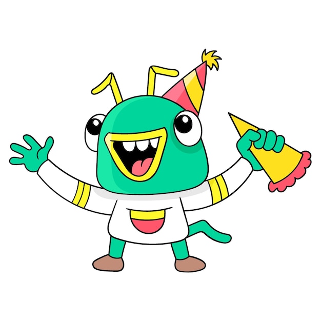 Les Extraterrestres Célèbrent Le Nouvel An Fête Doodle Icône Image Kawaii