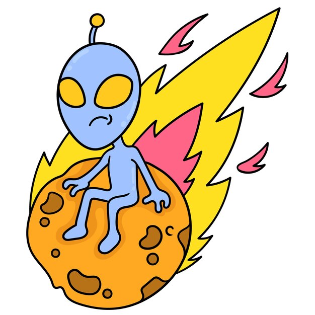 Vecteur des extraterrestres s'envolent sur des météores enflammés, illustration vectorielle art. doodle icône image kawaii.