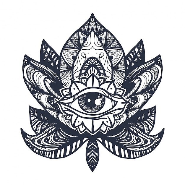 Vecteur eye sur lotus tattoo