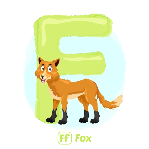 F Pour Renard. Style De Dessin D'illustration Premium D'animal Alphabet Pour L'éducation