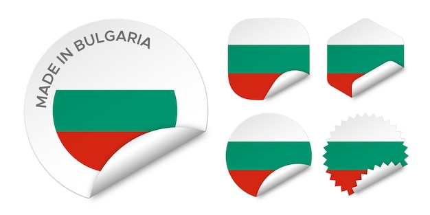 Fabriqué En Bulgarie Drapeau Autocollant étiquettes Insigne Logo 3d Illustration Vectorielle Maquette Isolé Sur Blanc