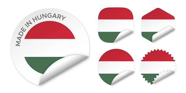 Fabriqué en Hongrie drapeau autocollant étiquettes insigne logo 3d illustration vectorielle maquette isolé sur blanc