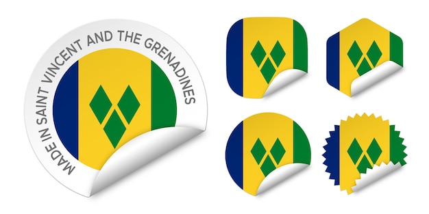 Fabriqué à Saint-vincent Grenadines Drapeau Autocollant étiquettes Insigne Logo 3d Illustration Vectorielle Maquette