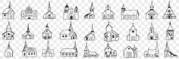 Façades D'église Avec Ensemble De Tours Doodle