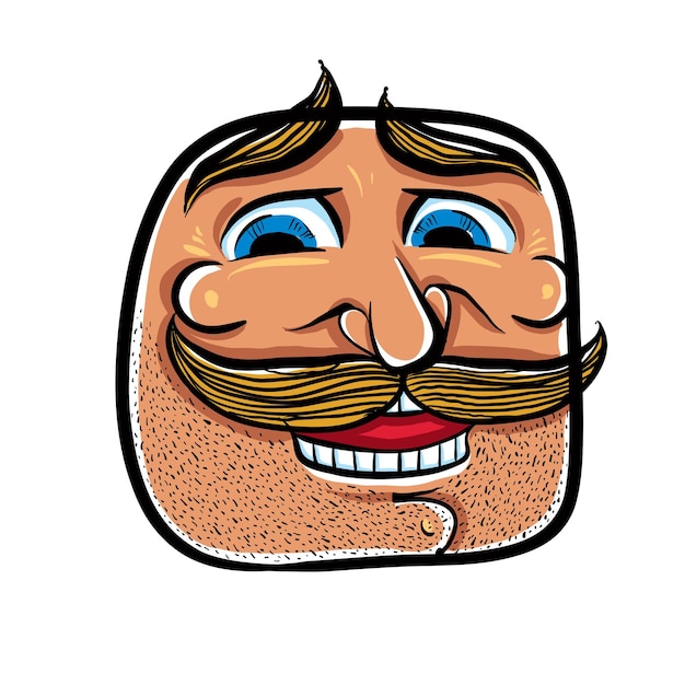 Vecteur face de dessin animé heureuse avec moustache illustration vectorielle