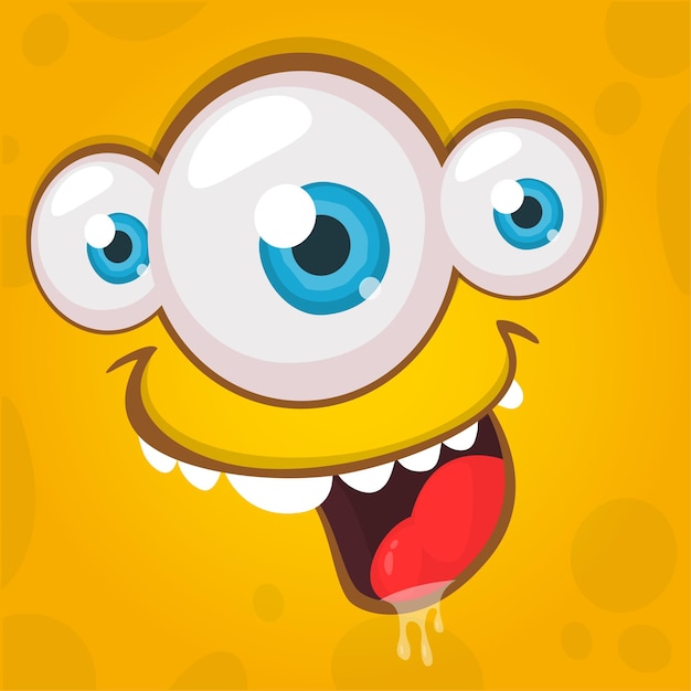 Face de monstre de dessin animé avec trois yeux Illustration vectorielle de monstre d'Halloween Idéal pour la conception d'emballages ou la décoration de fêtes