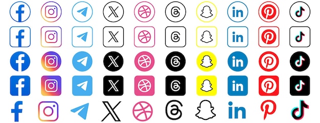 Facebook Instagram Telegram X Dribble Threads Snapchat Linkedin Pinterest TikTok est le logo du groupe