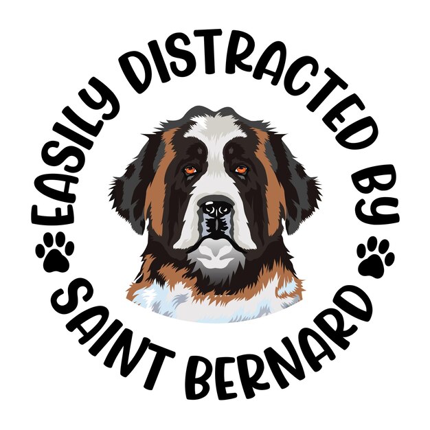 Vecteur facilement distrait par saint bernard chien typographie t-shirt design vecteur