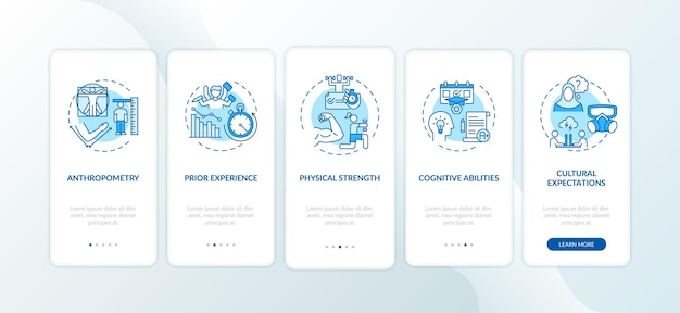 Facteurs humains en ergonomie Écran de la page de l'application mobile d'intégration avec des concepts