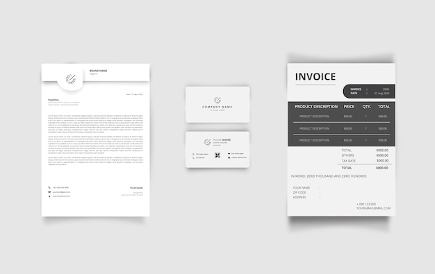 facture à en-tête d'entreprise et conception de carte de visite