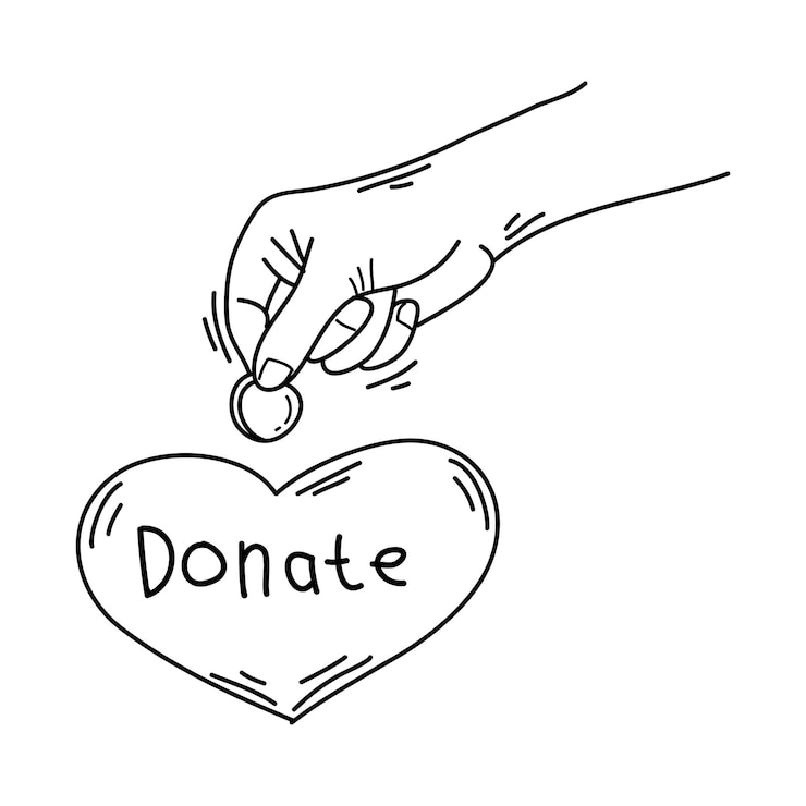 Vecteur faire un don dessiné à la main concept de charité et de don mains donner et partager l'amour aux gens geste des mains sur l'illustration vectorielle de style doodle