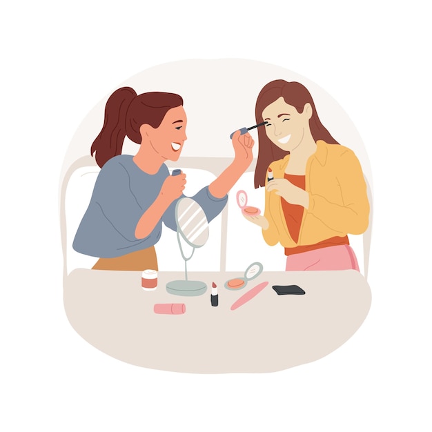 Faire du maquillage isolé illustration vectorielle de dessin animé