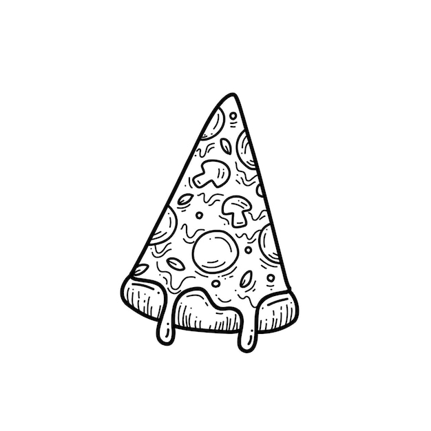 Vecteur faire fondre une tranche de pizza au fromage doodle nourriture illustration dessinée à la main