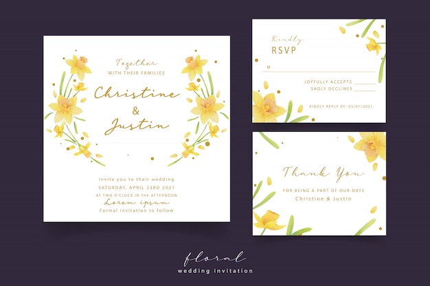 Faire-part De Mariage Aquarelle Fleurs Jonquilles