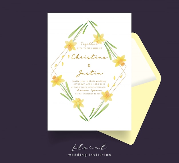 Faire-part De Mariage Aquarelle Fleurs Jonquilles