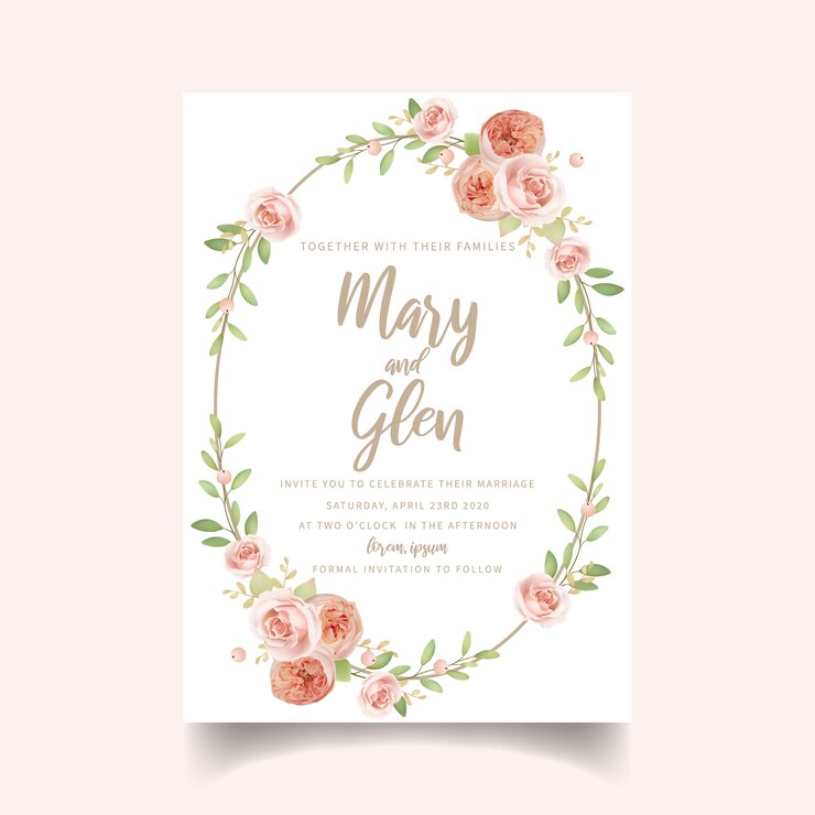 Faire-part de mariage floral avec des roses de jardin florales
