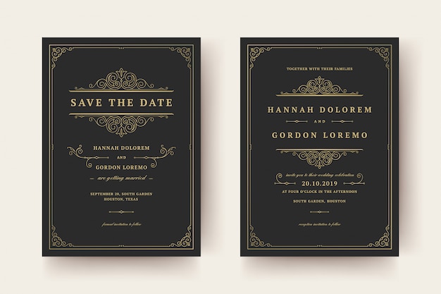 Faire-part de mariage et sauver les cartes de date s'épanouit ornements vignette tourbillonne.