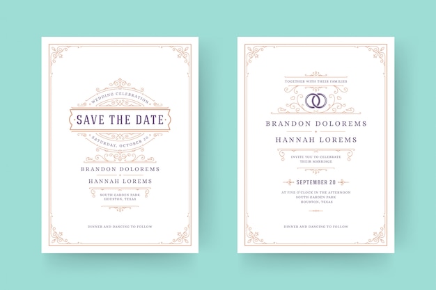 Faire-part de mariage et sauver les cartes de date s'épanouit ornements vignette tourbillonne.