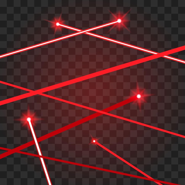 Faisceaux lasers rouges abstraits sur fond transparent
