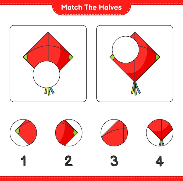 Faites Correspondre Les Moitiés Faites Correspondre Les Moitiés De La Feuille De Travail Imprimable Du Jeu éducatif Pour Enfants Kite