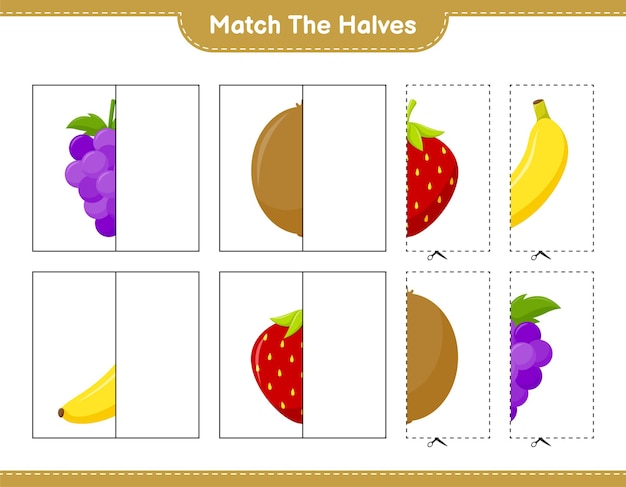 Faites Correspondre Les Moitiés. Faites Correspondre Les Moitiés De Fruits. Jeu éducatif Pour Enfants, Feuille De Travail Imprimable