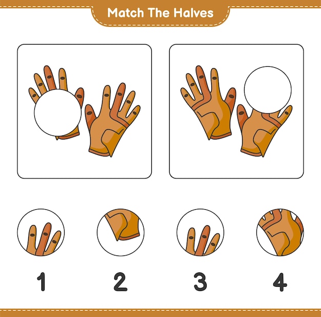 Faites Correspondre Les Moitiés. Faites Correspondre Les Moitiés Des Gants De Golf. Jeu éducatif Pour Enfants, Feuille De Calcul Imprimable, Illustration Vectorielle