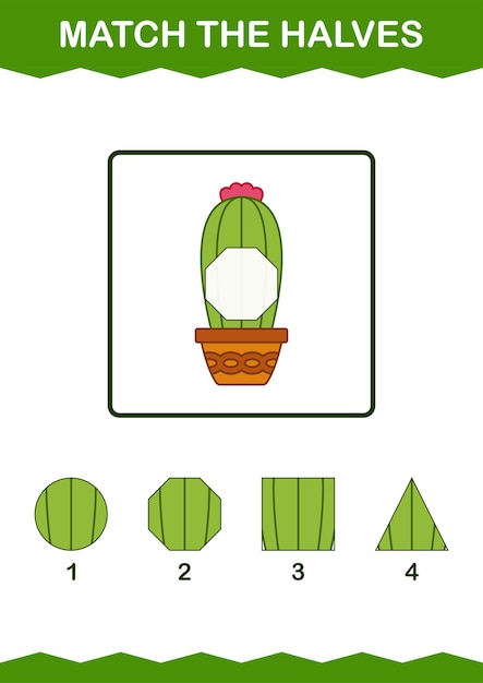 Faites Correspondre Les Moitiés De La Feuille De Calcul Cactus Pour Les Enfants