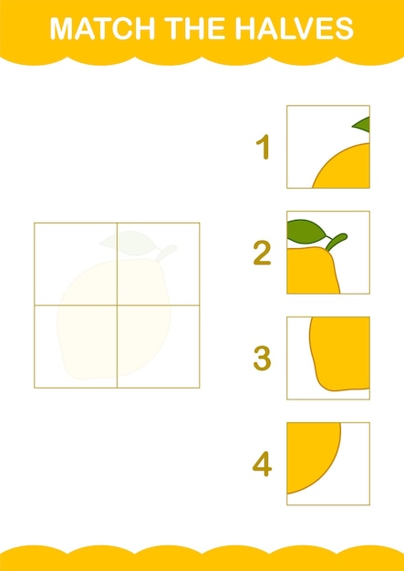Faites Correspondre Les Moitiés De La Feuille De Travail De Citron Pour Les Enfants