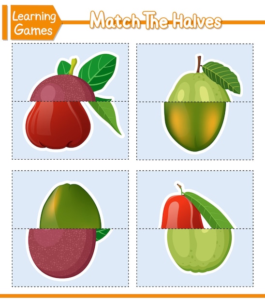 Faites Correspondre Les Moitiés De Fruits Jeu D'association Pour Les Enfants éducation Développement Feuille De Calcul Illustration Vectorielle Style De Dessin Animé De Personnage Mignon