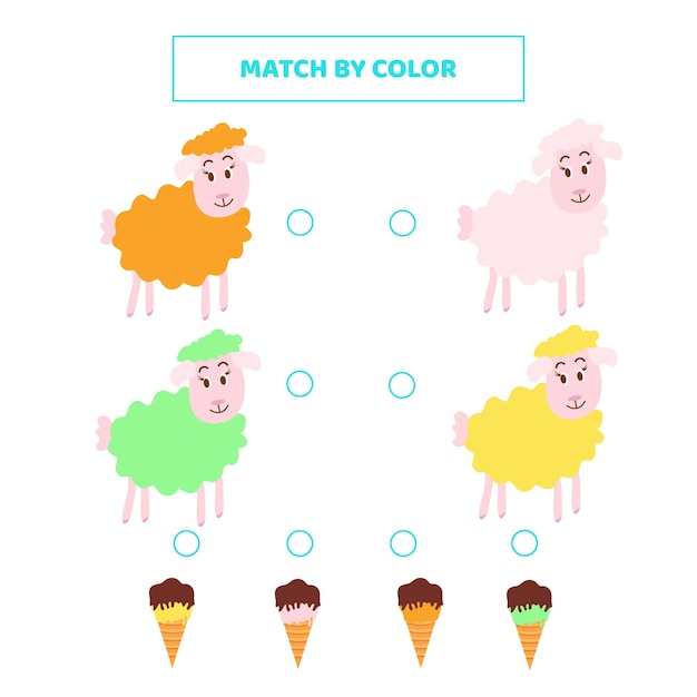 Faites Correspondre Les Moutons De Dessin Animé Mignon Et La Crème Glacée Par Couleur Jeu Pour Les Enfants