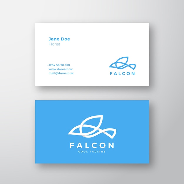 Vecteur falcon bird line style logo et modèle de carte de visite maquette réaliste stationnaire premium