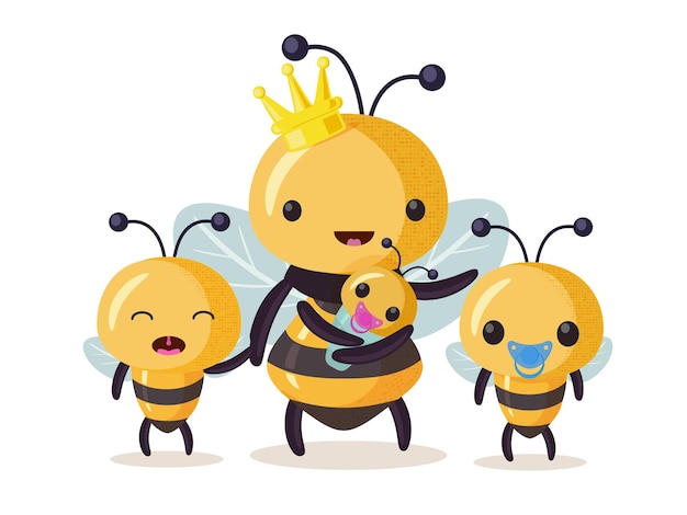 Famille d'abeilles Personnages mignons d'abeilles de dessin animé dans un style plat