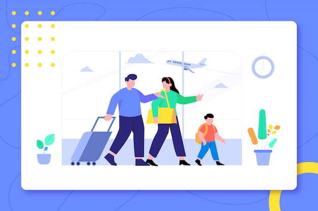 Famille, aéroport, aller, vacances, ensemble, conception