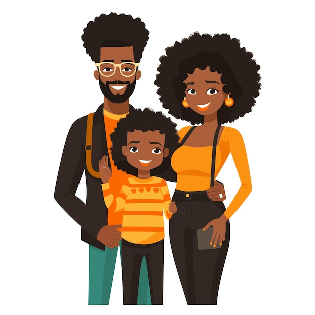 Famille afro-américaine debout ensemble parents enfant lien portrait de famille afro-américain