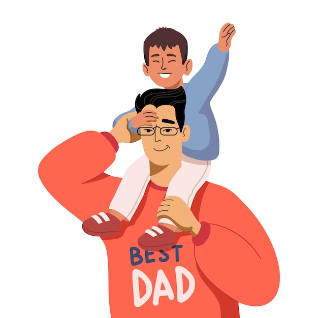 Vecteur famille asiatique meilleur concept de fête des pères en style cartoon pour l'impression et la conception illustration vectorielle