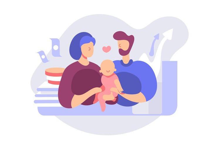 Vecteur une famille avec un bébé sur un canapé
