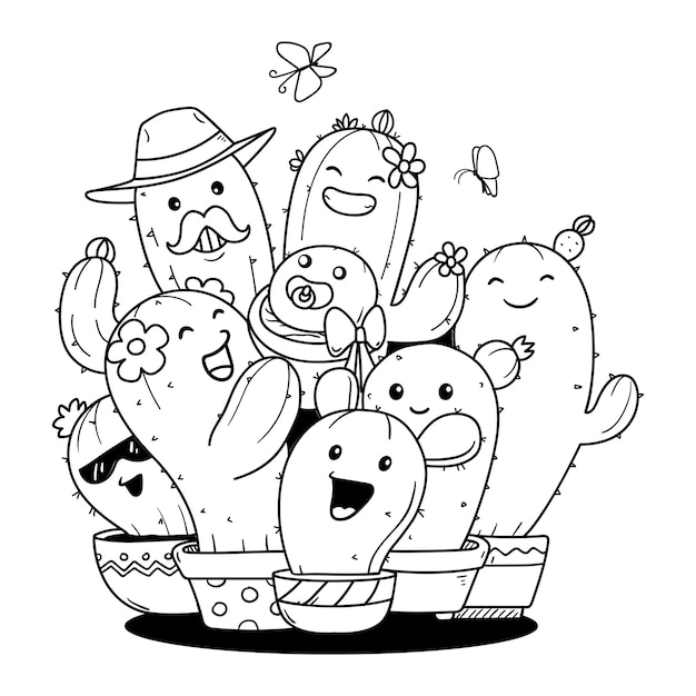 Famille De Cactus Doodle