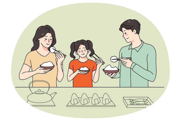 Famille avec enfant profiter de la cuisine asiatique