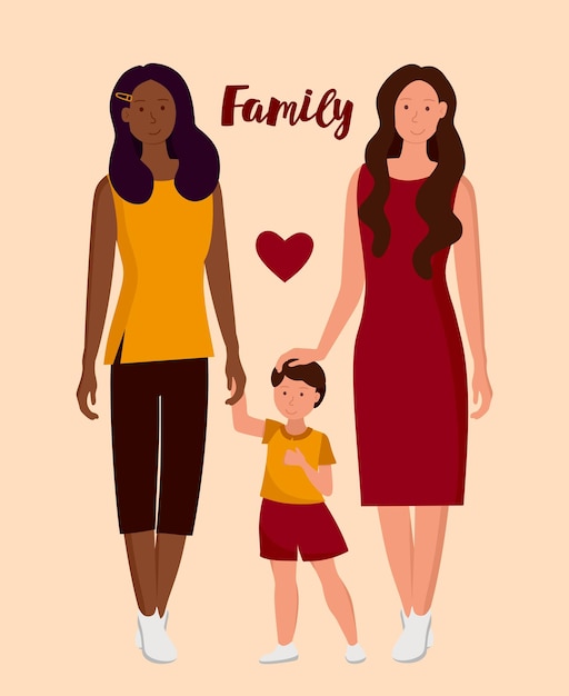 Vecteur une famille de femmes lesbiennes avec un fils famille lgbt illustration vectorielle