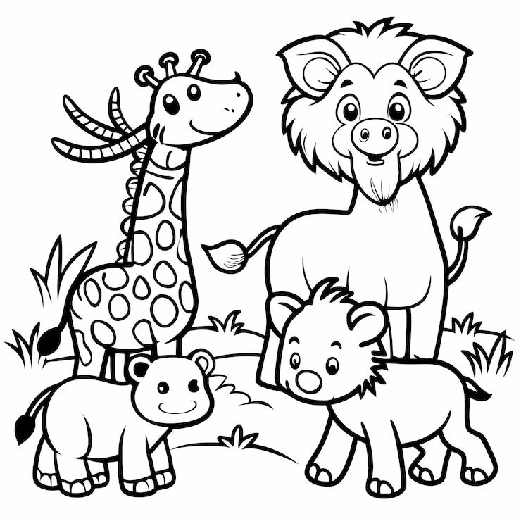Vecteur la famille de la girafe et du lion
