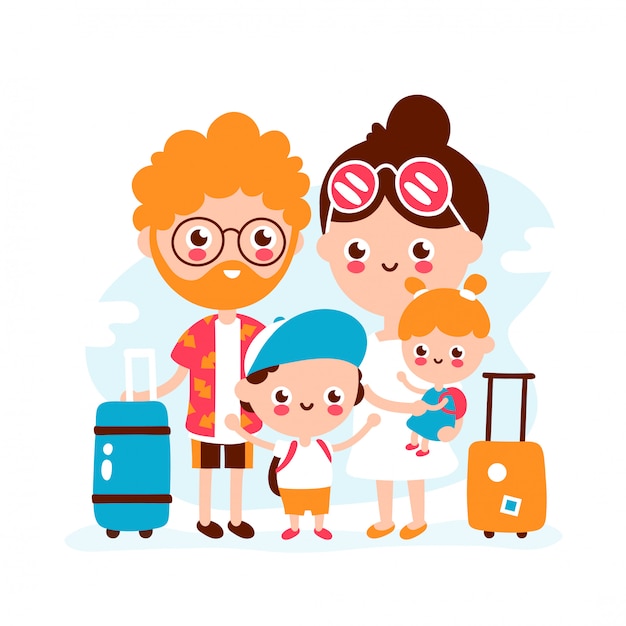 Famille Heureuse Mignonne Avec Sac De Voyage