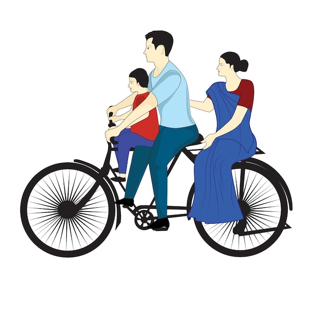 Famille indienne colorée à vélo